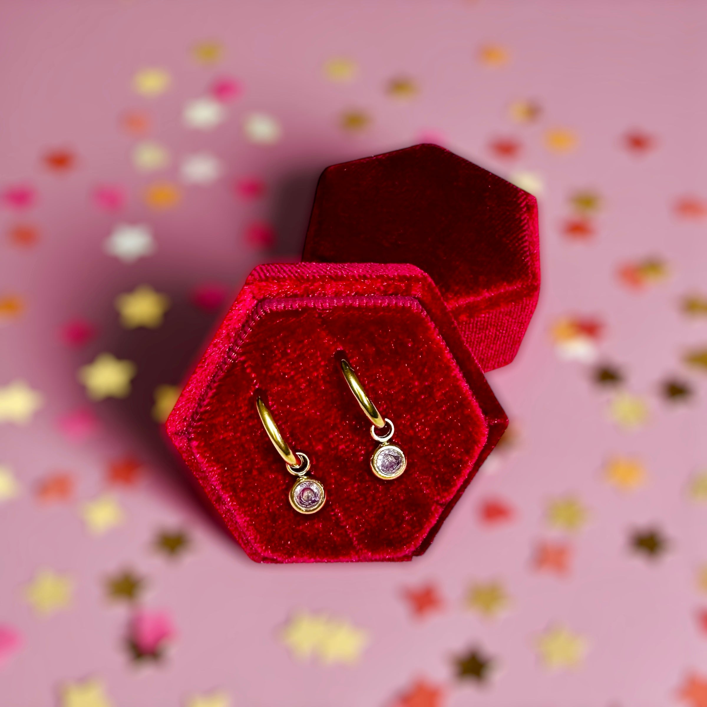 Gold Huggies with April Birthstone Charm