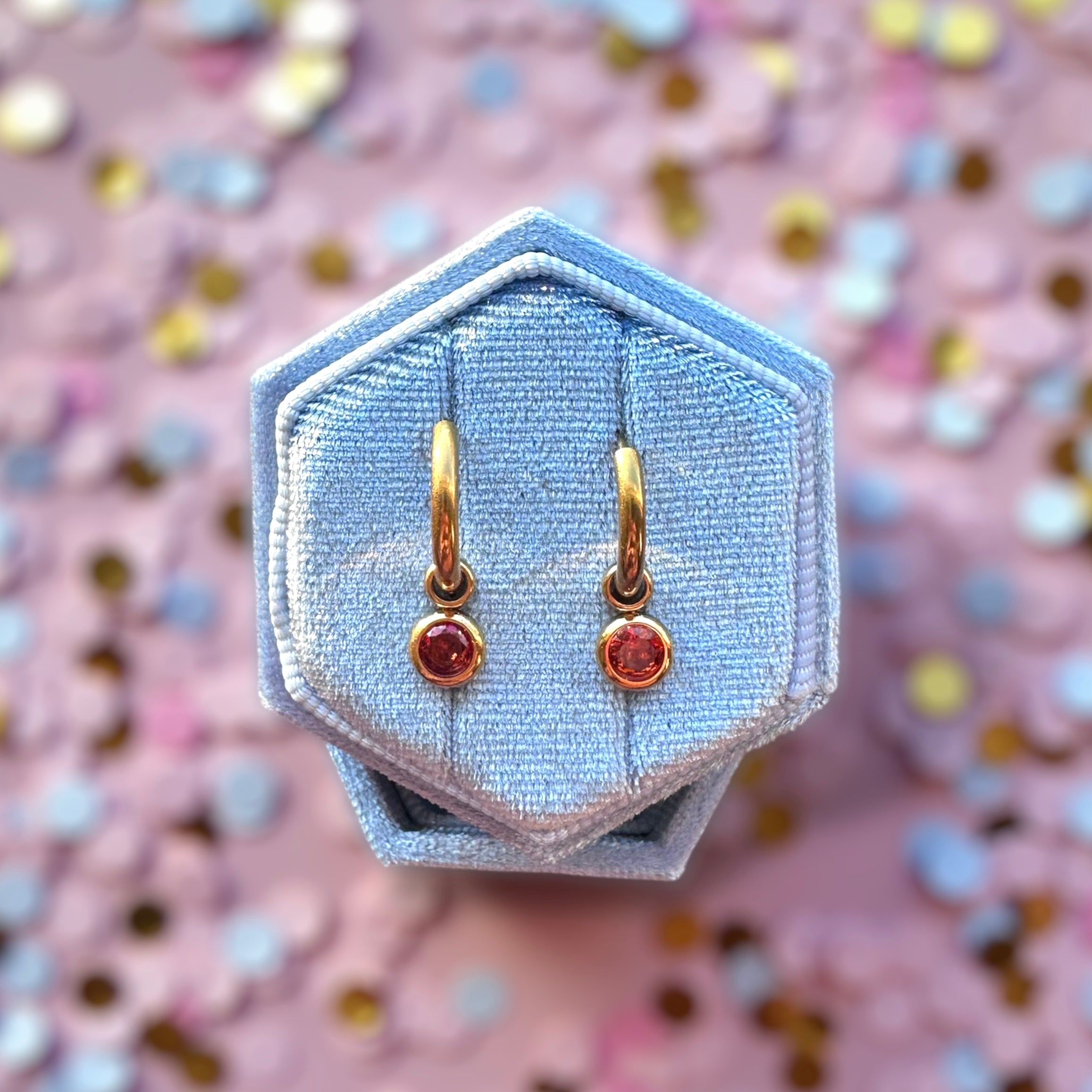 Gold Huggies with January Birthstone Charm