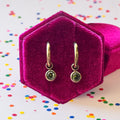 Gold Huggies with August Birthstone Charm