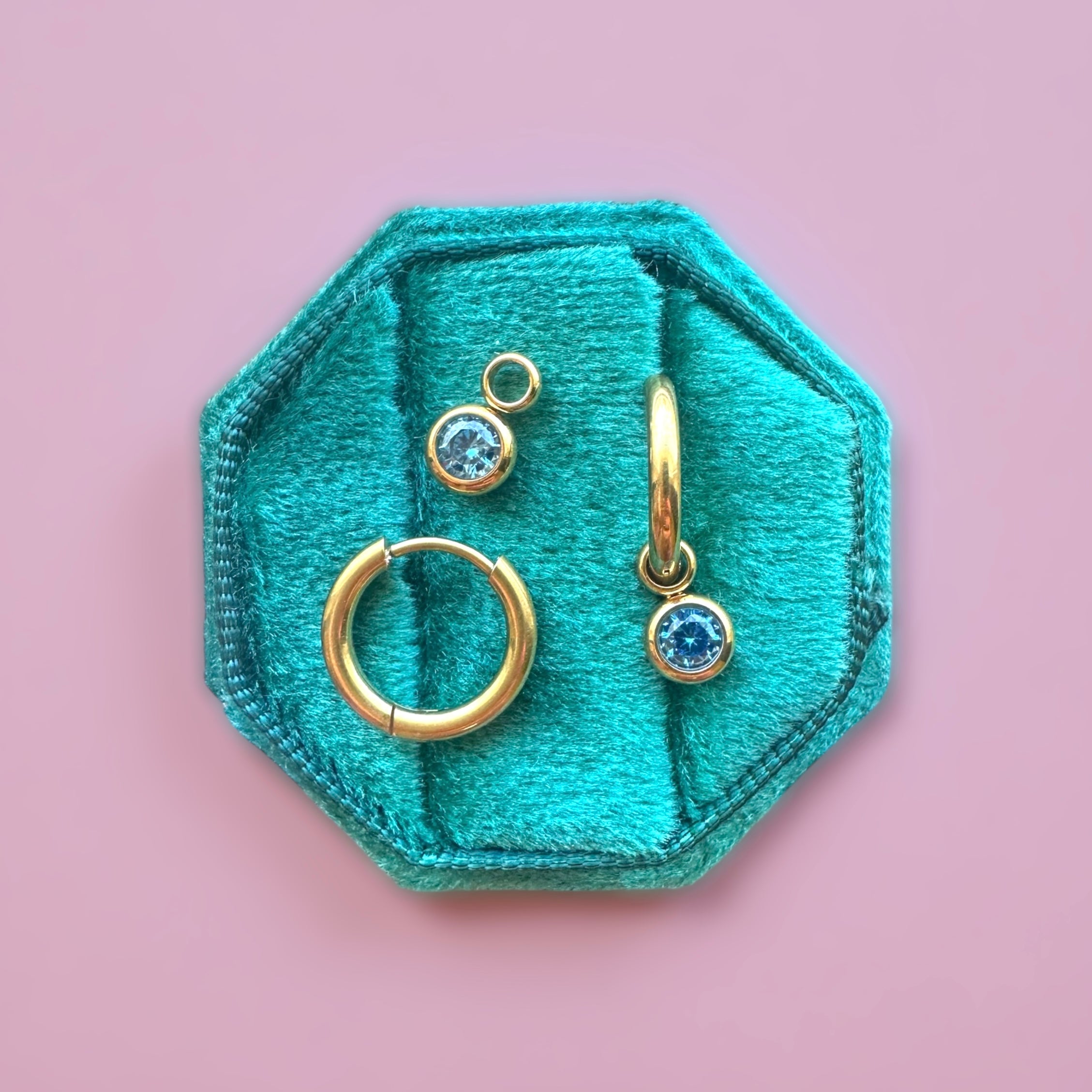 Gold Huggies with September Birthstone Charm