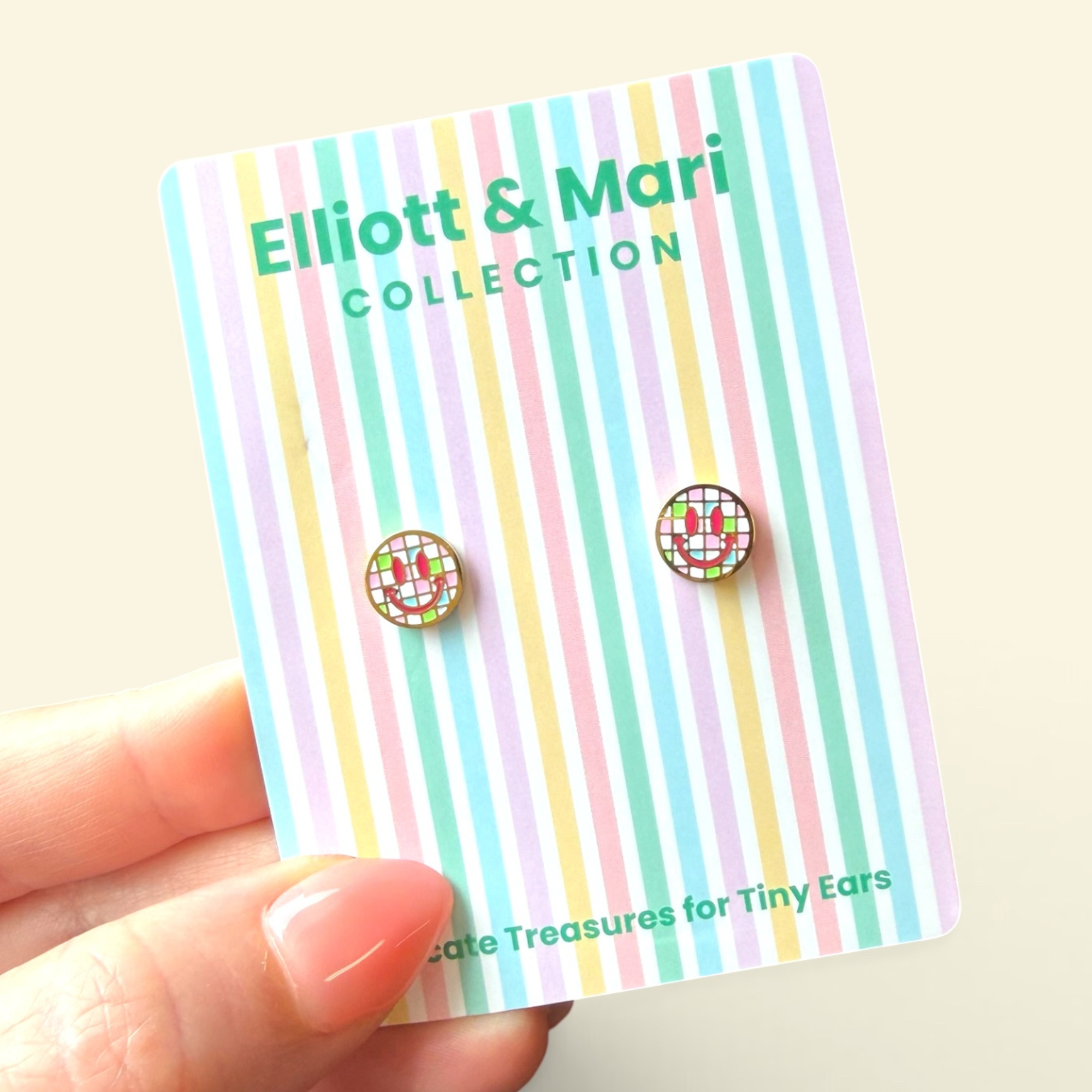 Colorful Checkered Smiley Screwback Stud Earrings