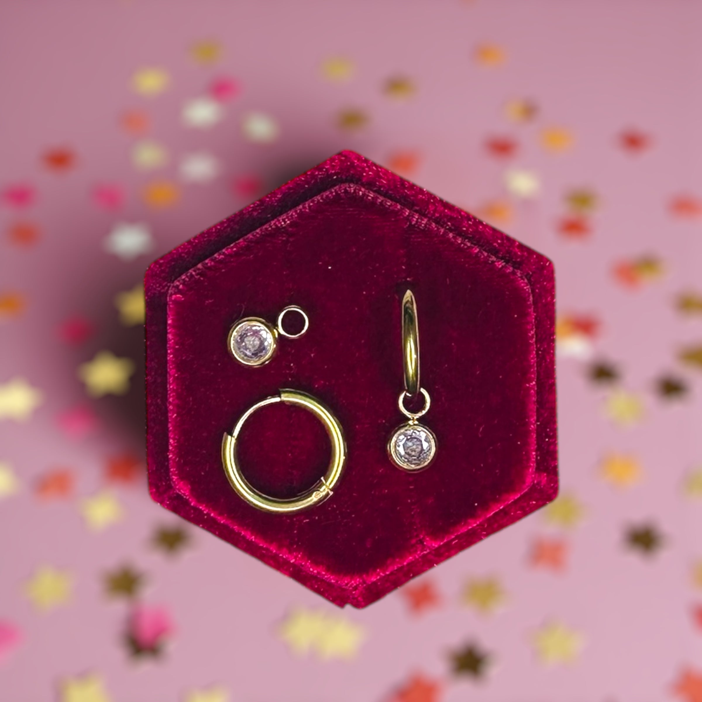 Gold Huggies with April Birthstone Charm