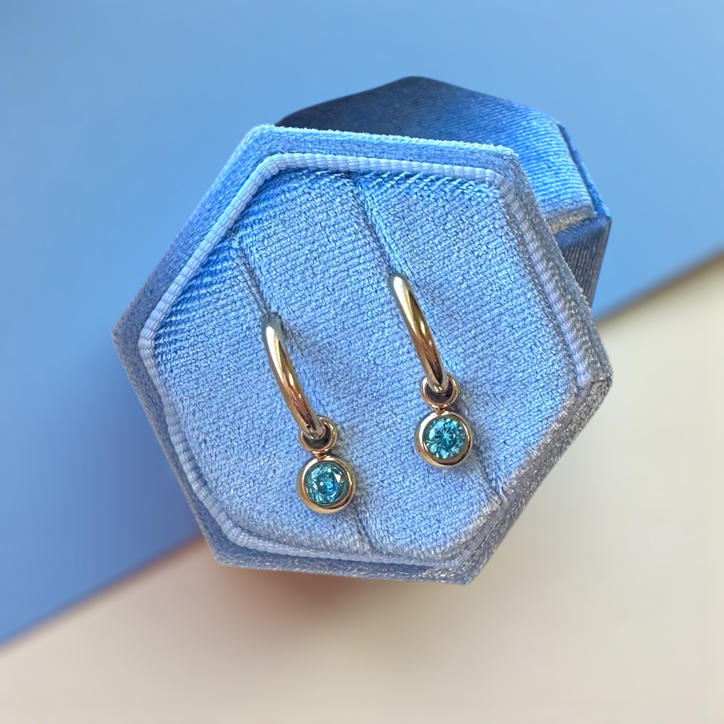 Gold Huggies with March Birthstone Charm