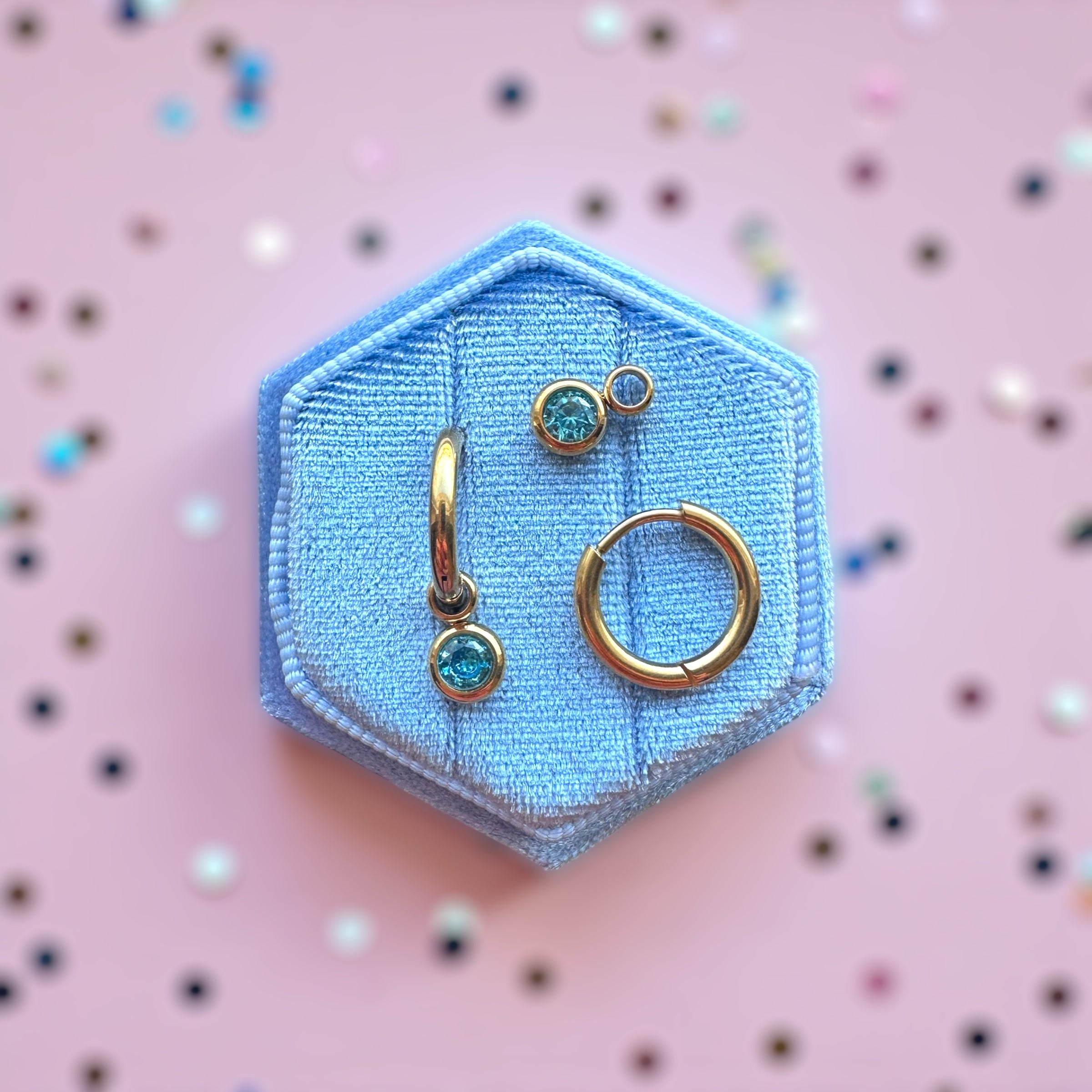 Gold Huggies with March Birthstone Charm