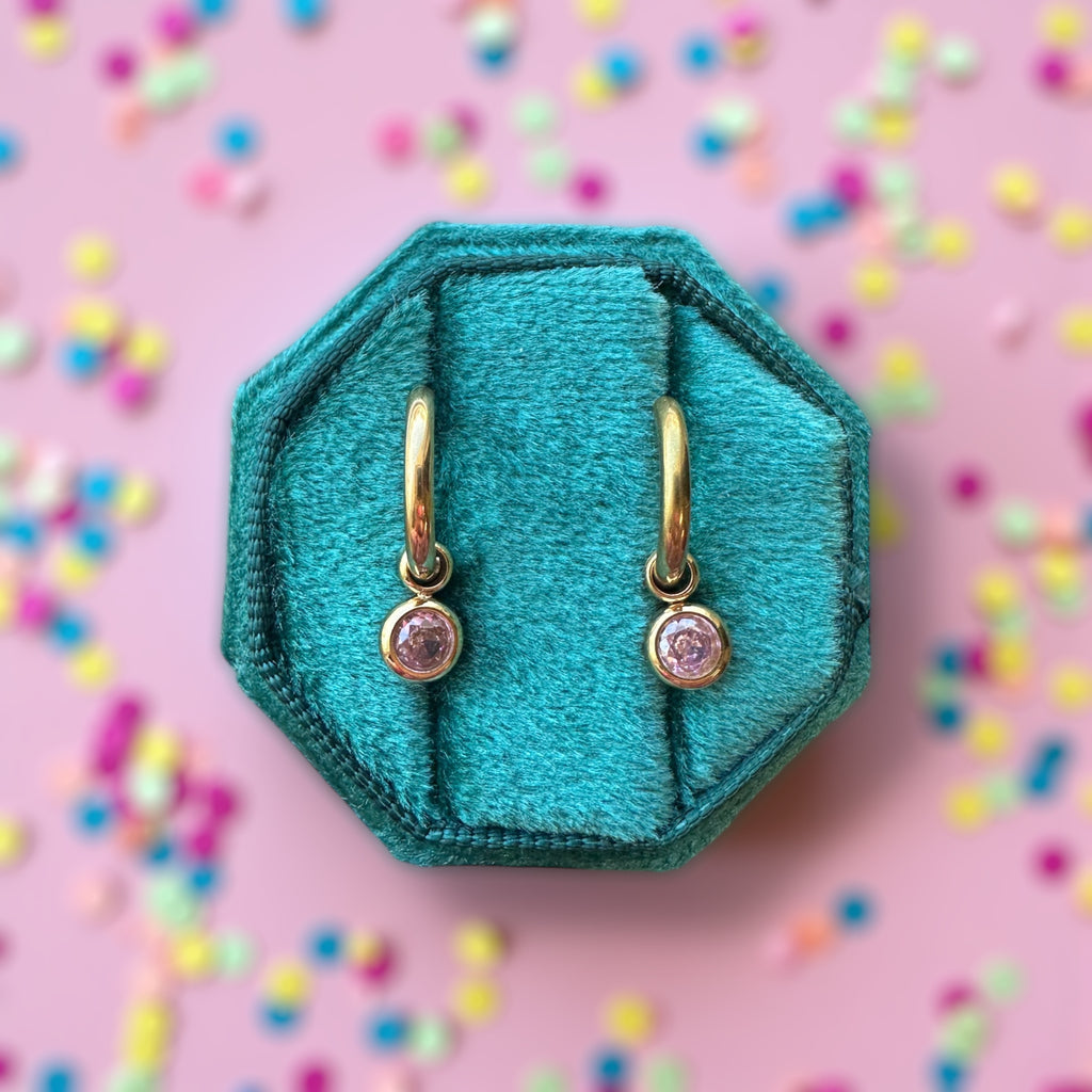 Gold Huggies with October Birthstone Charm
