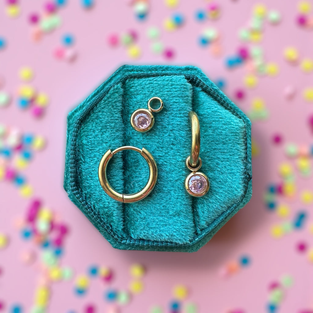 Gold Huggies with October Birthstone Charm
