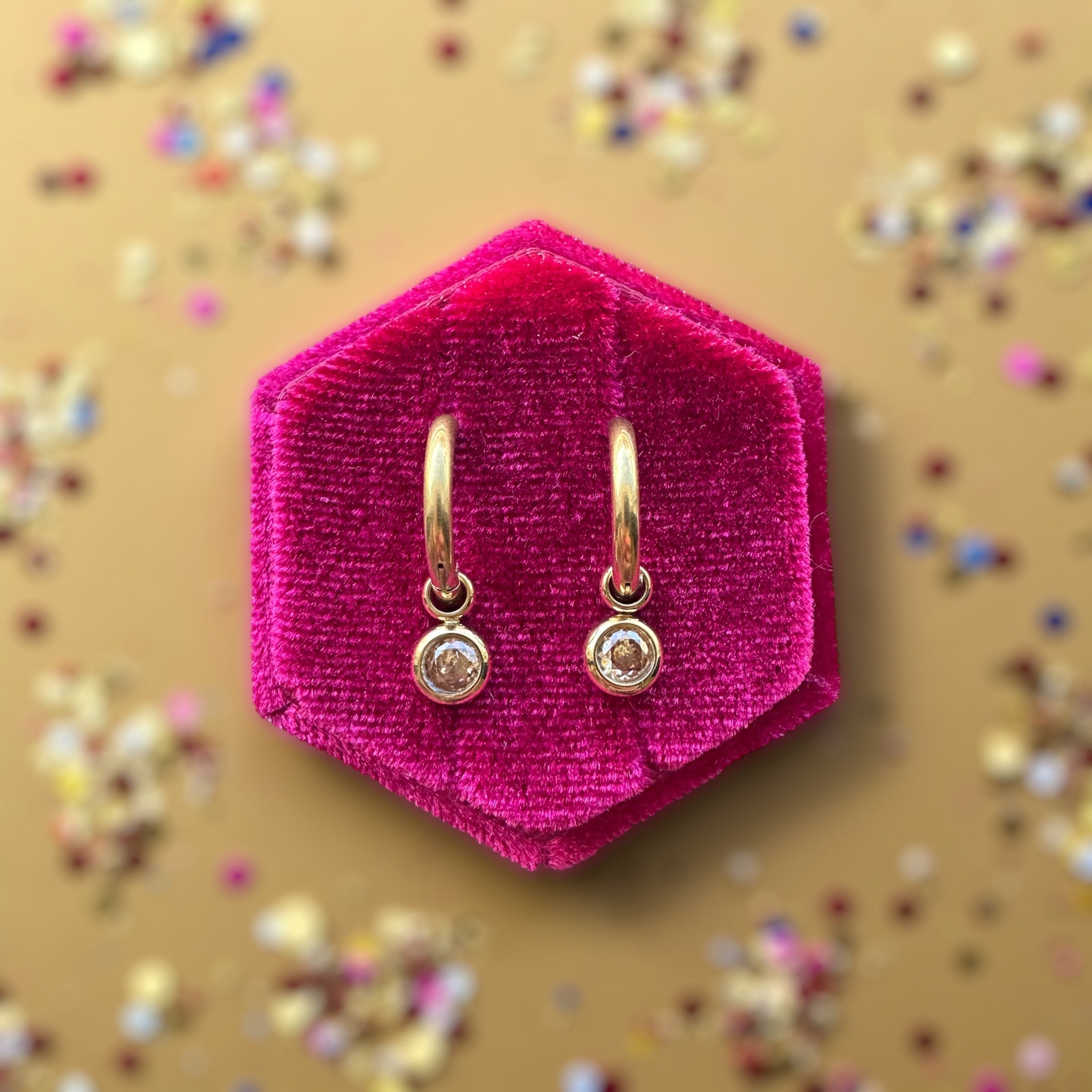 Gold Huggies with November Birthstone Charm