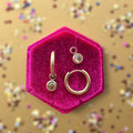 Gold Huggies with November Birthstone Charm