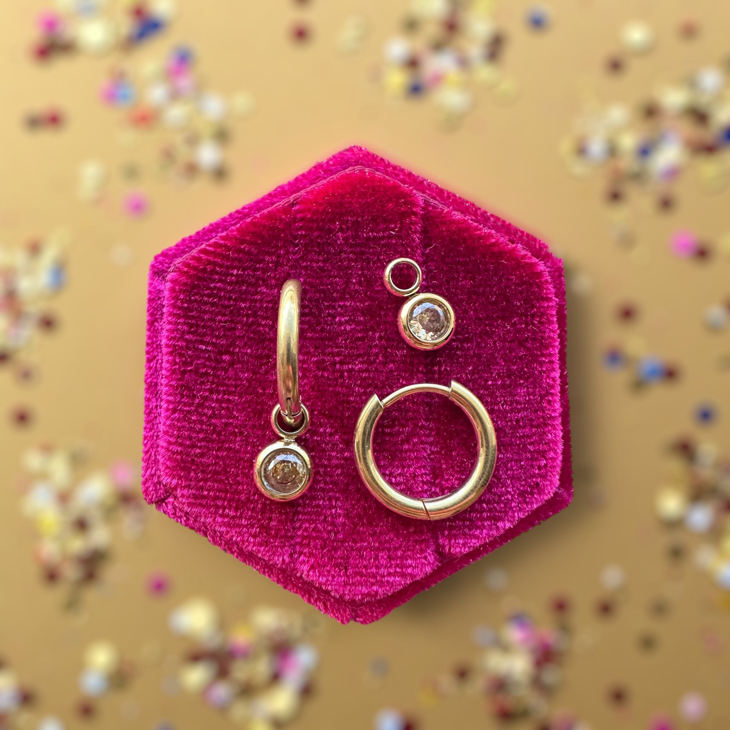 Gold Huggies with November Birthstone Charm
