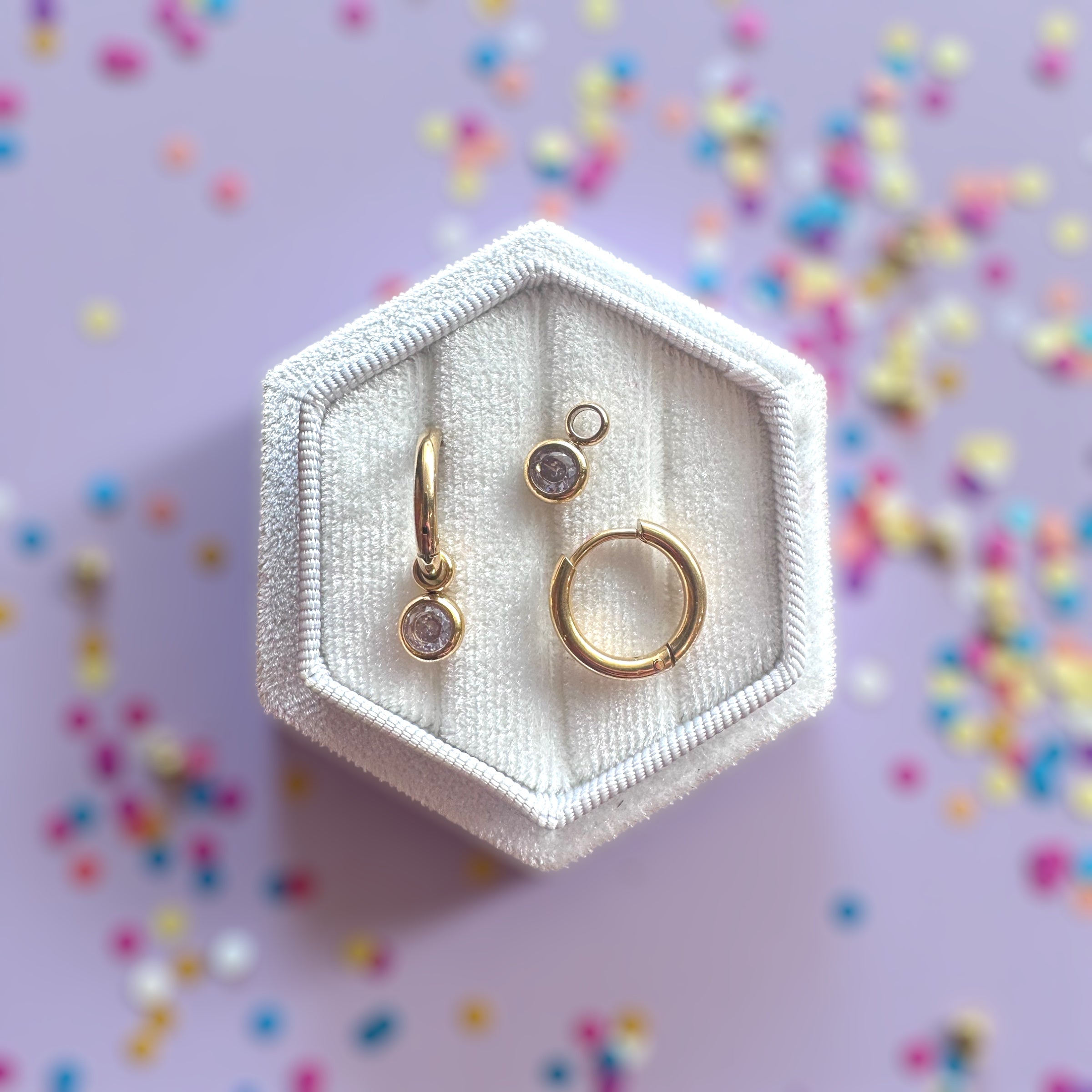 Gold Huggies with June Birthstone Charm