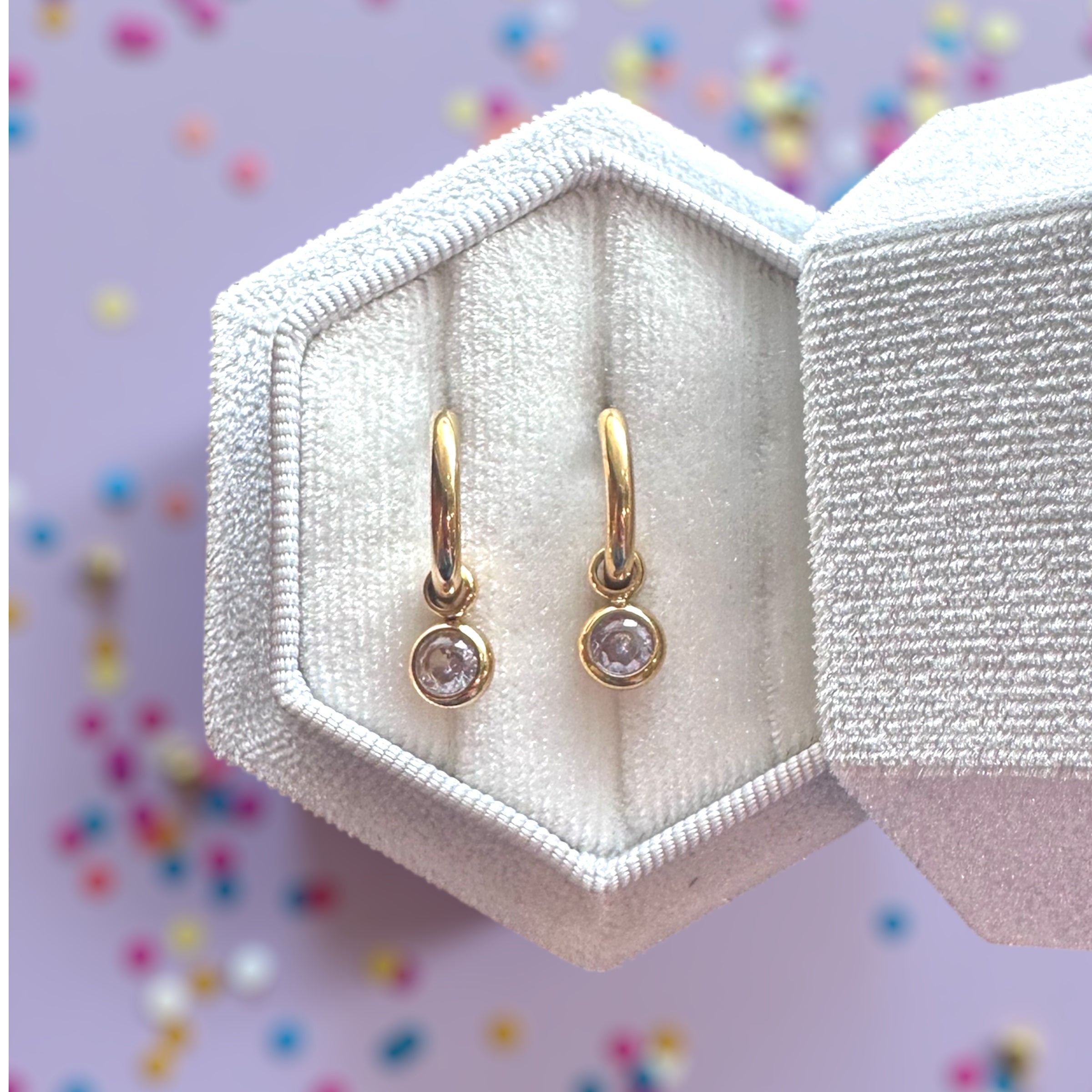 Gold Huggies with June Birthstone Charm