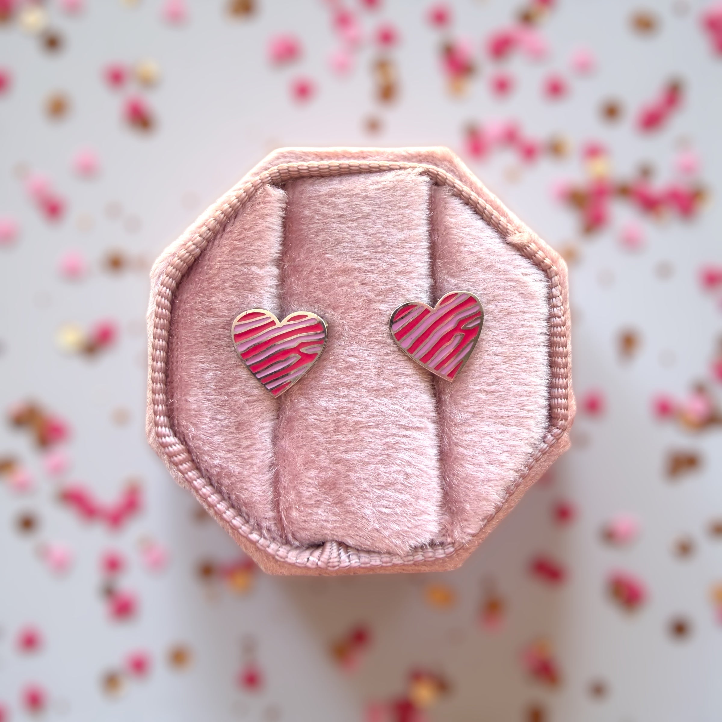 Pink & Purple Zebra Heart Screwback Studs