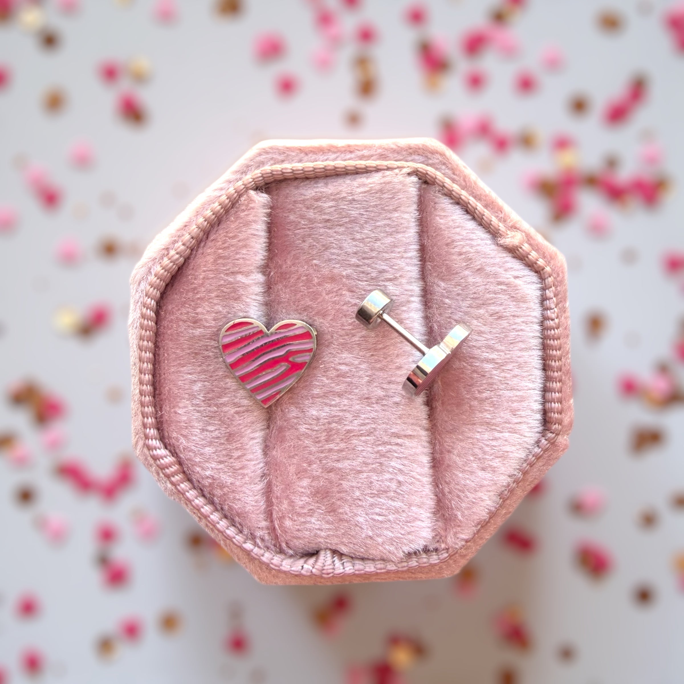 Pink & Purple Zebra Heart Screwback Studs