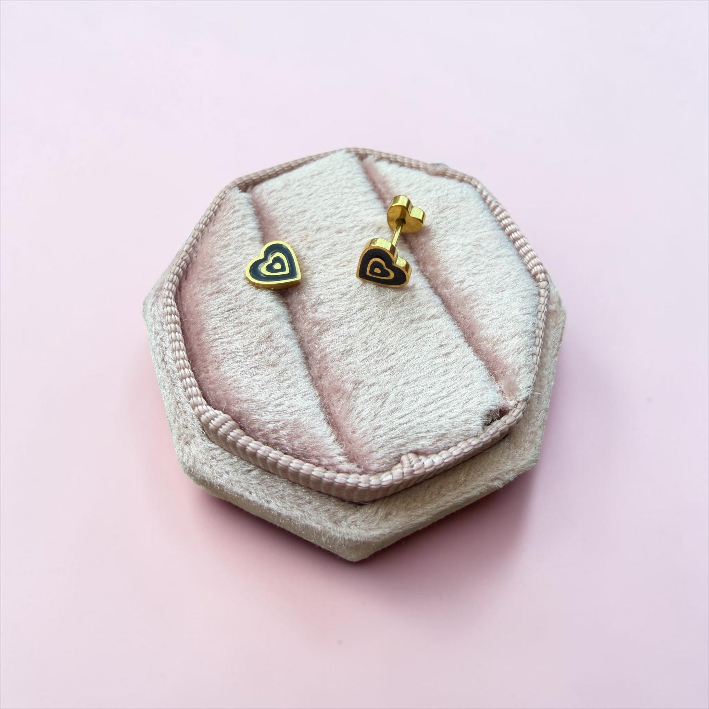 Layered Black Heart Screwback Studs