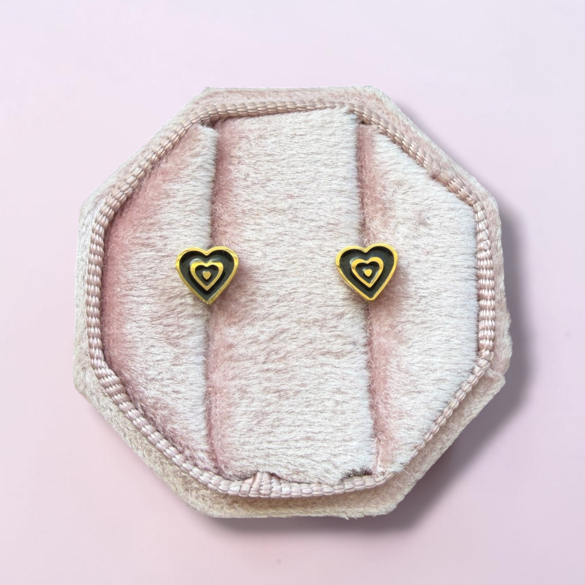 Layered Black Heart Screwback Studs