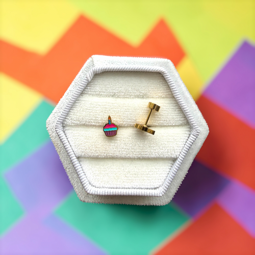Birthday Cupcake Screwback Stud Earrings