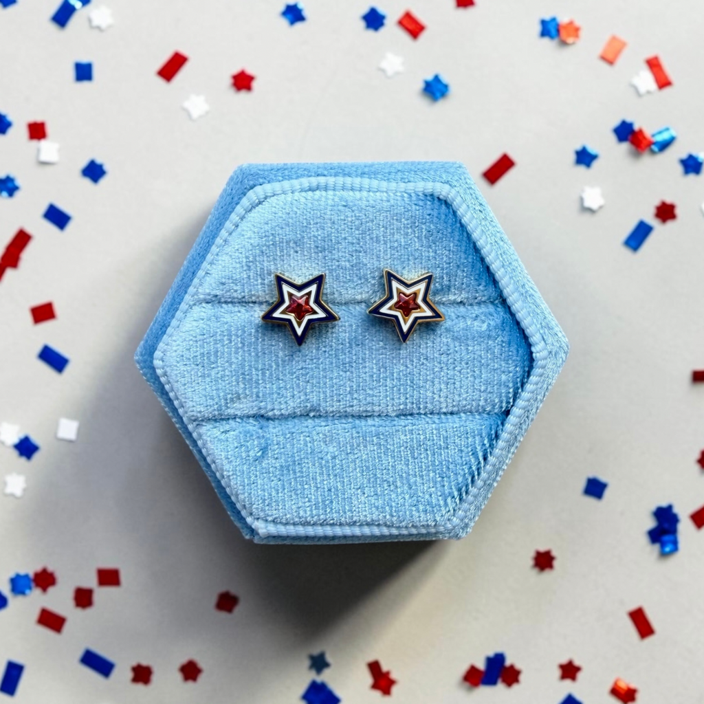Layered Red White & Blue Gem Star Screwback Stud