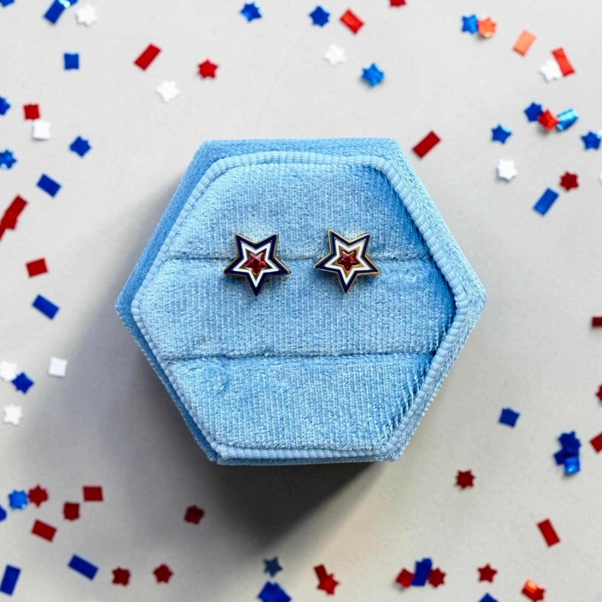Layered Red White & Blue Gem Star Screwback Stud