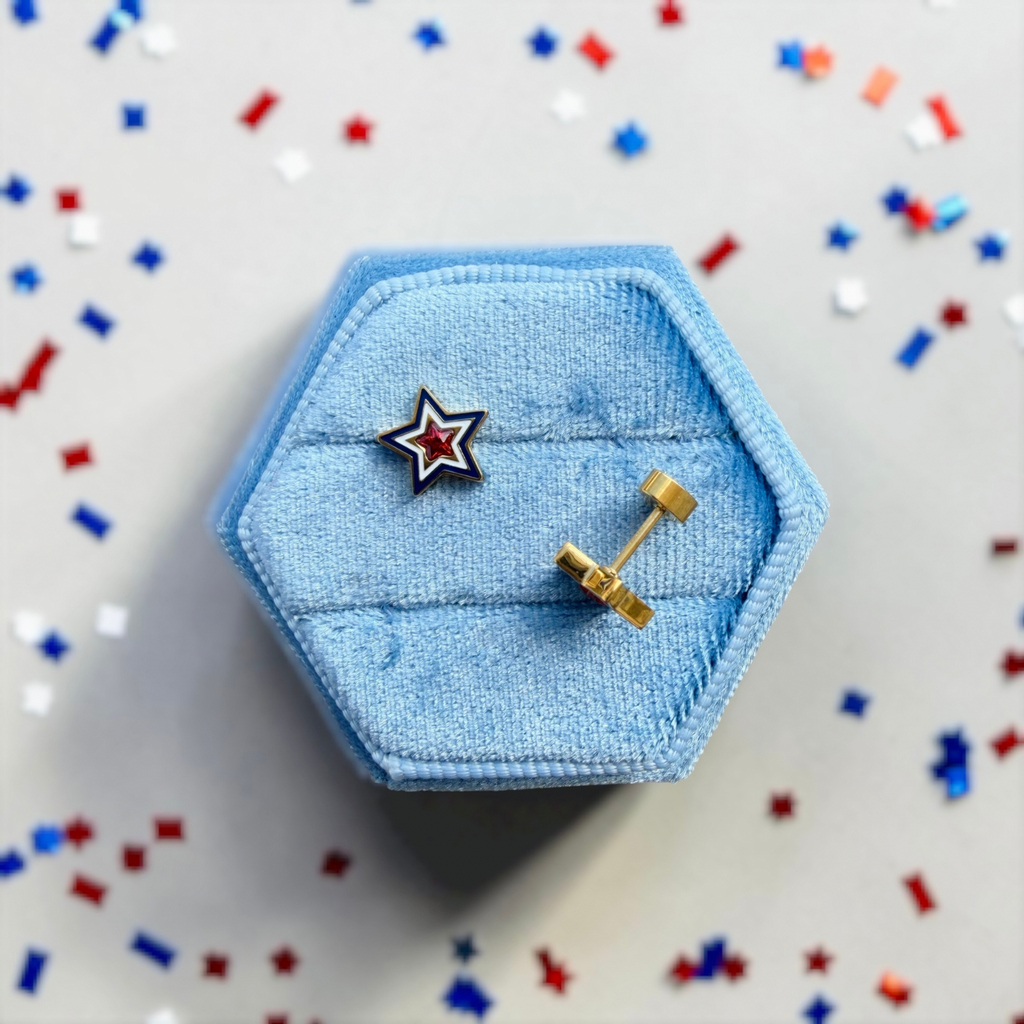 Layered Red White & Blue Gem Star Screwback Stud