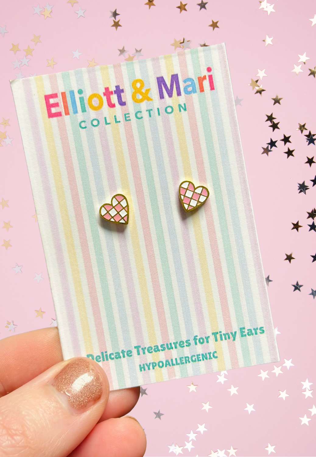 White & Pink Checkered Hearts