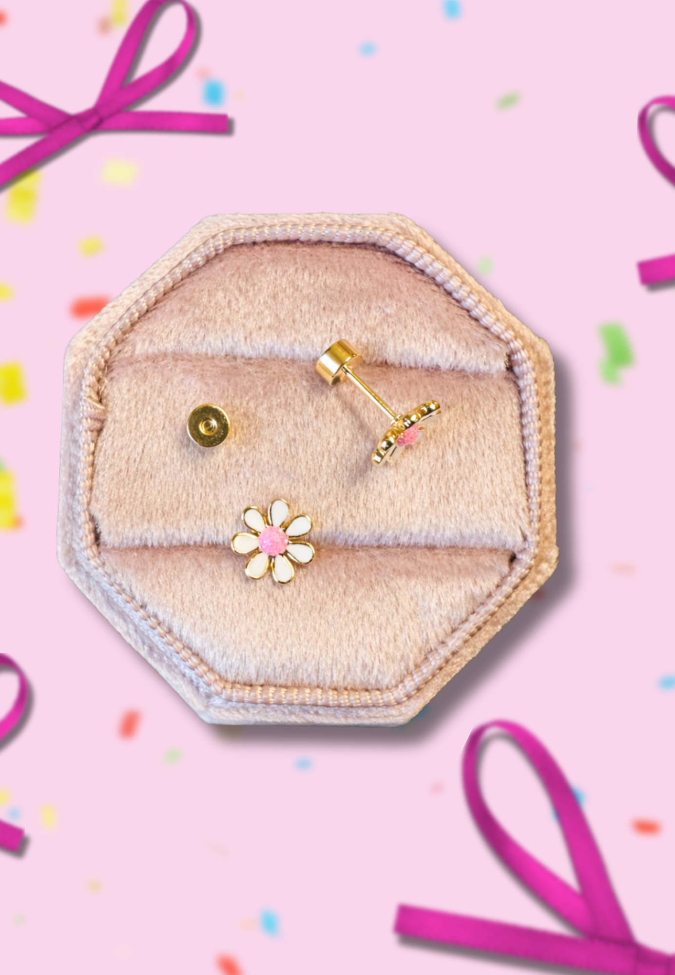 White Daisy Screwback Studs